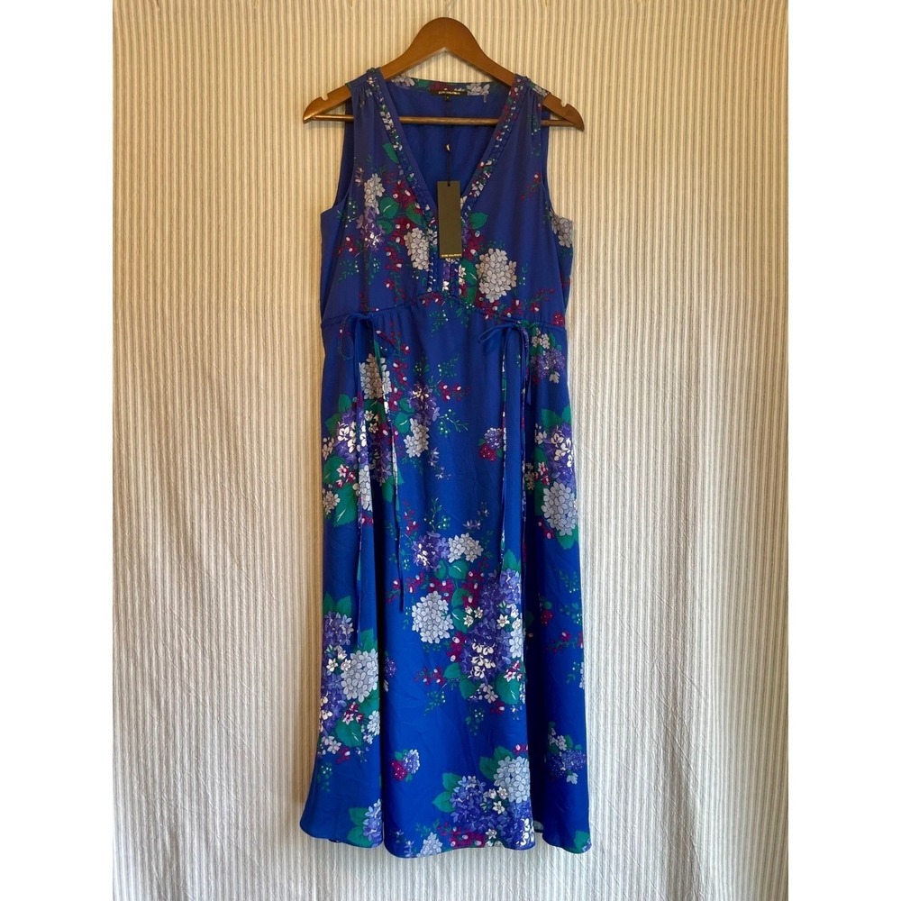Kobi Halperin Megan Dress Admiral Multi Floral V-Neck Midi Blue KU2D46 Size S